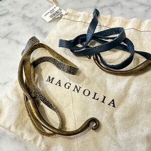 Magnolia Leather Wrap Bracelet Pair - Blue and Olive